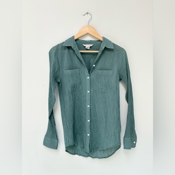 CLUB MONACO | crepe Claudia button up in teal | S - Picture 3 of 9